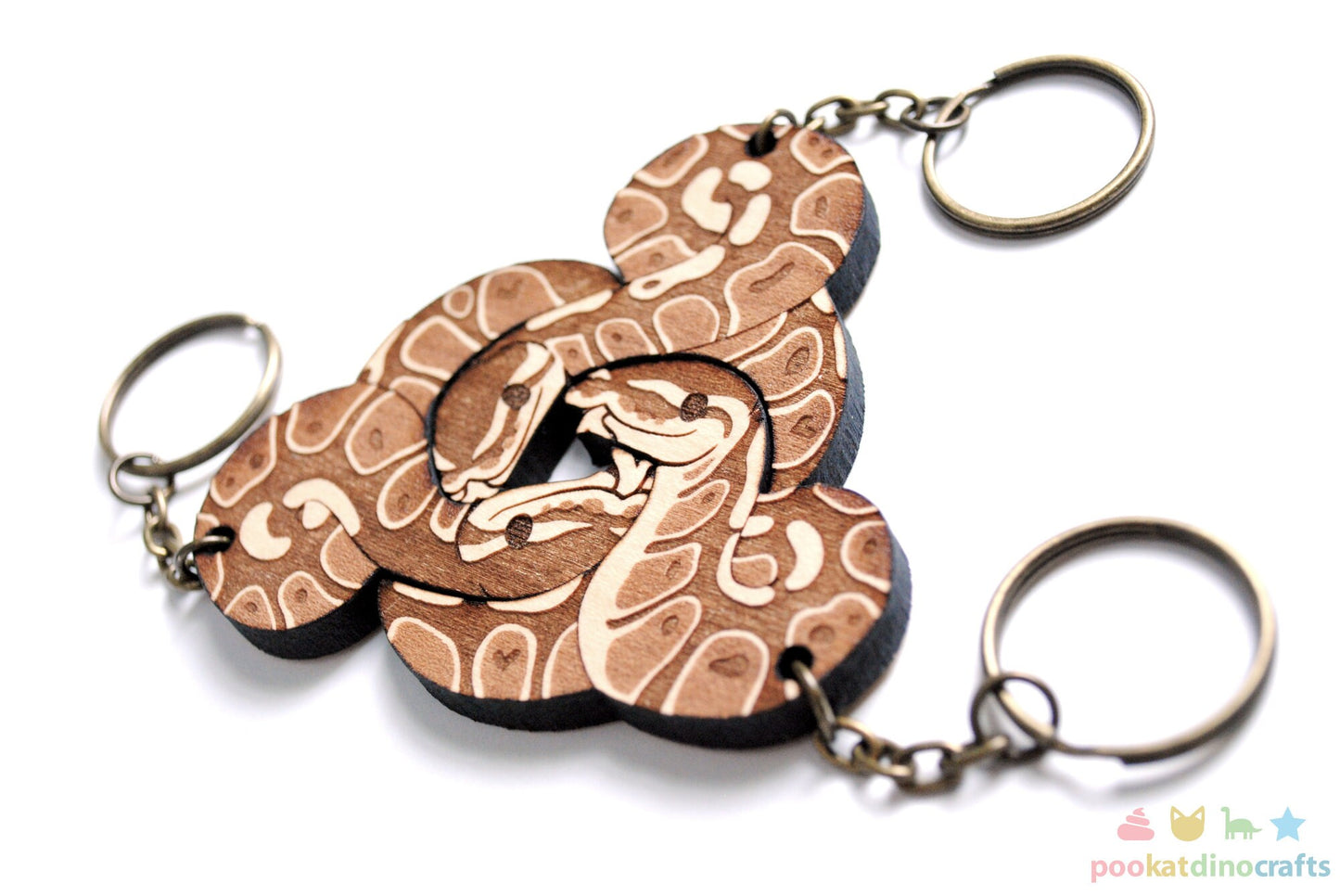 Interlocking Ball Python Trio Keychains - Family, Friendship, Poly Relationship couple keychain set