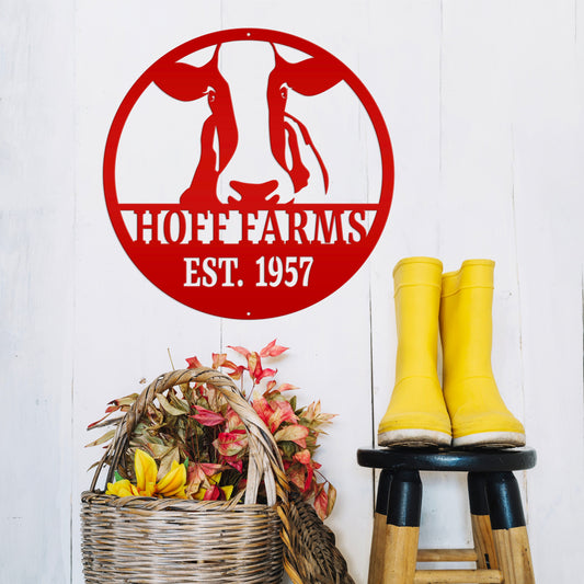 Cow Farm Metal Sign, Custom Gift For Cattle or Dairy Farmer, Round Business Sign, Gift for Mother Father Grandma Grandpa, Indoor or Outdoor