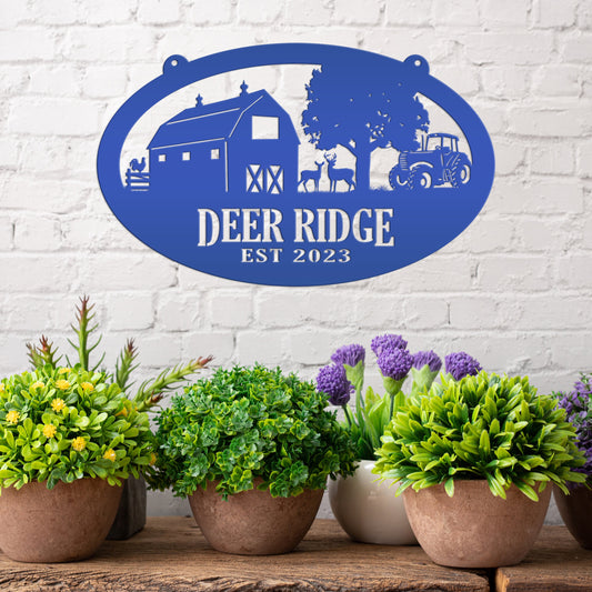 Oval Deer Farm Sign with Family Name and Established Date - Farmhouse Decor