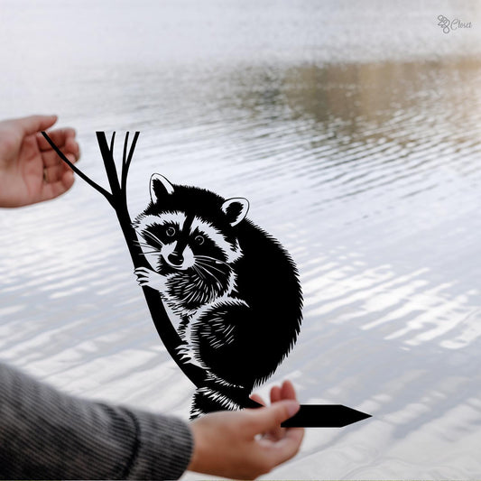 Cute Raccoon Metal Wall Art, Outdoor Forest Animal, Tree Climbing Decor, Metal Raccoon Tree Decor, Climbing Raccoon Metal Sign, Home Gift