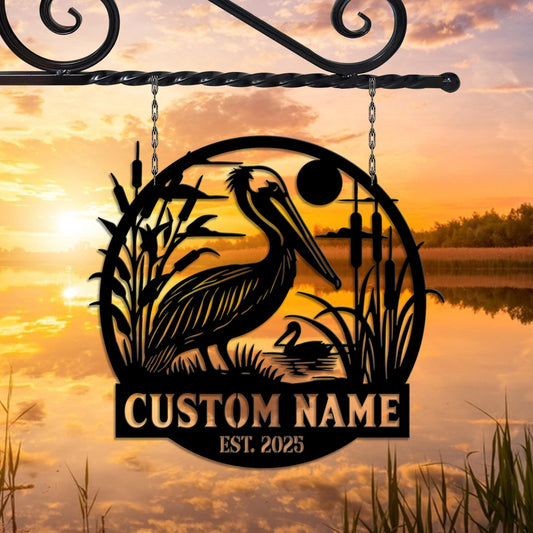 Custom Pelican Metal Sign, Personalized Lake House Wall, Pelican Decor, Custom Pelican Name, Gift for family, Mom Gift, Pelican Animal Sign