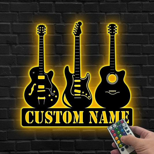 Custom Guitar LED Metal Sign, Electric & Acoustic Decor, Gift for son, Personalized Music Wall Light, Music Sign for Studio,Music lover sign