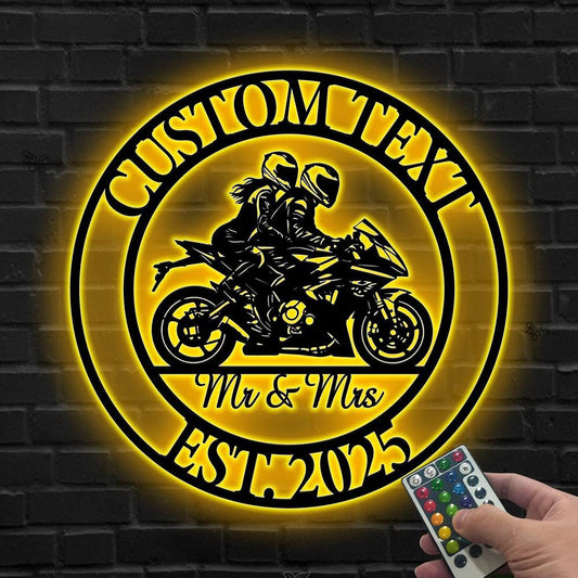 Custom Couple Motorcycle LED Sign, Wedding Anniversary Gift, Motorcycle Couple LED Wall, Personalized Rider Wall, Gift for Biker,Couple Gift