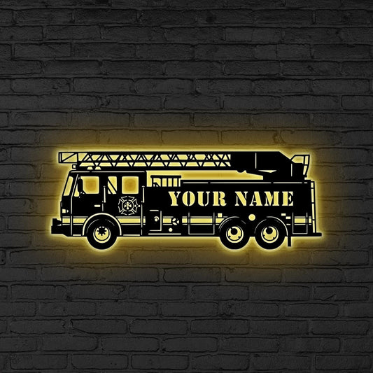 Custom Fire Truck LED Sign, Personalized Firefighter Wall, Gift for Fireman, Custom Name Fire Truck LED, Firefighter Decor, Fire truck sign