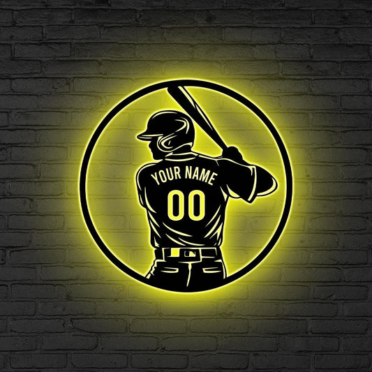 Custom Baseball Metal Wall Art LED Light Baseball Sign Personalized Baseball Player Name Sign Home Decor Kid Nursery Decor Xmas Gift for him
