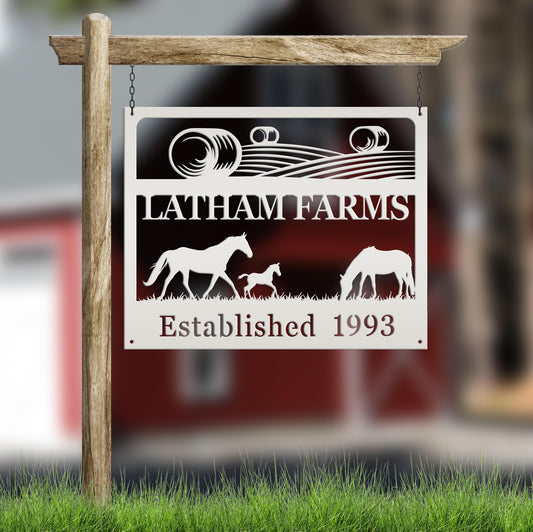 Metal Custom Horse Farm with Established Date Sign