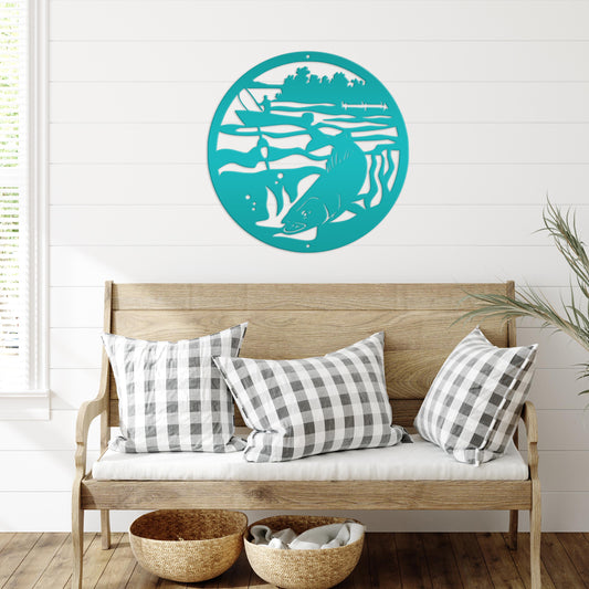 Fishing Scene Metal Sign