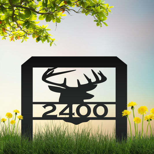 Deer Head Address Yard Stake Sign