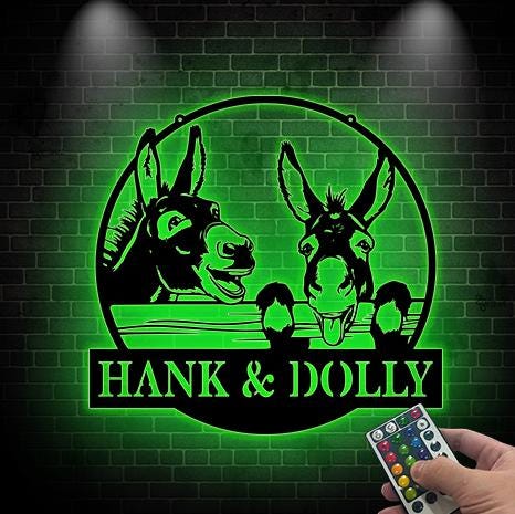 Custom Funny Two Donkey Metal Wall Art LED Light Personalized Donkey Barn Name Sign Home Decor Donkey Barn Decor Farmhouse Decor Farm Sign