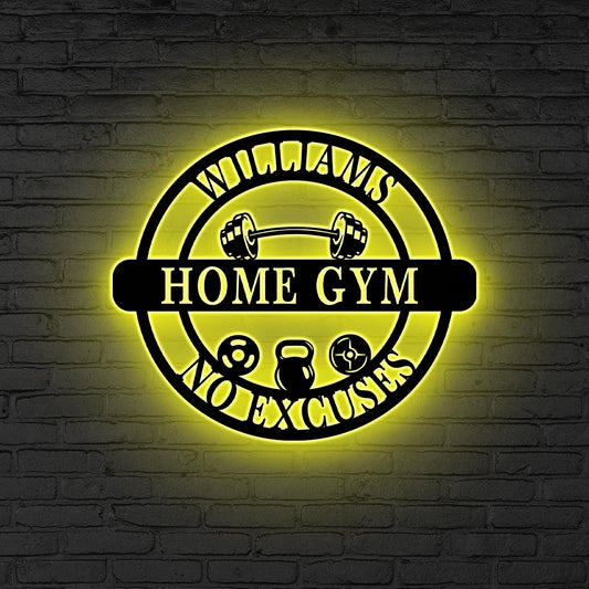 Personalized Home Gym Sign with LED Lights, Home Gym Decor Custom Fitness Center Decor Metal Fitness Wall Art Gym Room Decor, Gift for him