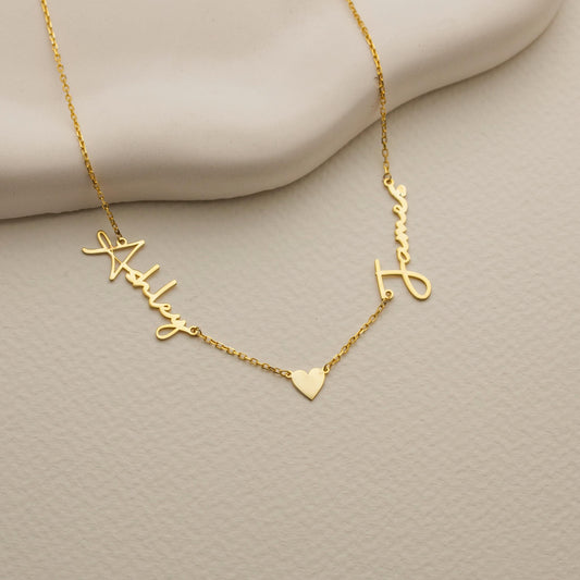 Personalized Name Necklace with Heart, Custom Gold Nameplate, Couples Necklace, Christmas Gift