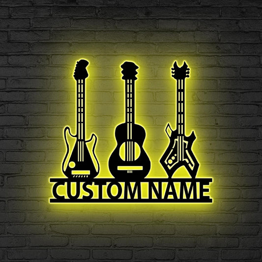 Personalized Guitar Metal Sign LED Lights, Custom Music Studio Decor,Gift for Guitar Player,Acoustic Guitar Sign,Music Lover Gift Music Room