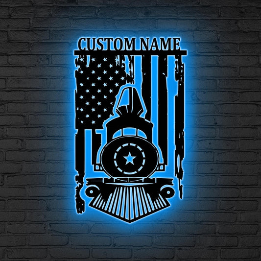 Custom Railroad Metal Sign LED Lights, Train Sign, Railroad Sign, Train Driver Gift, Railway Sign, Train Station, Xmas Gift for Him