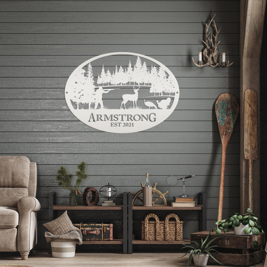 Personalized Turkey and Deer Hunting Scene Sign