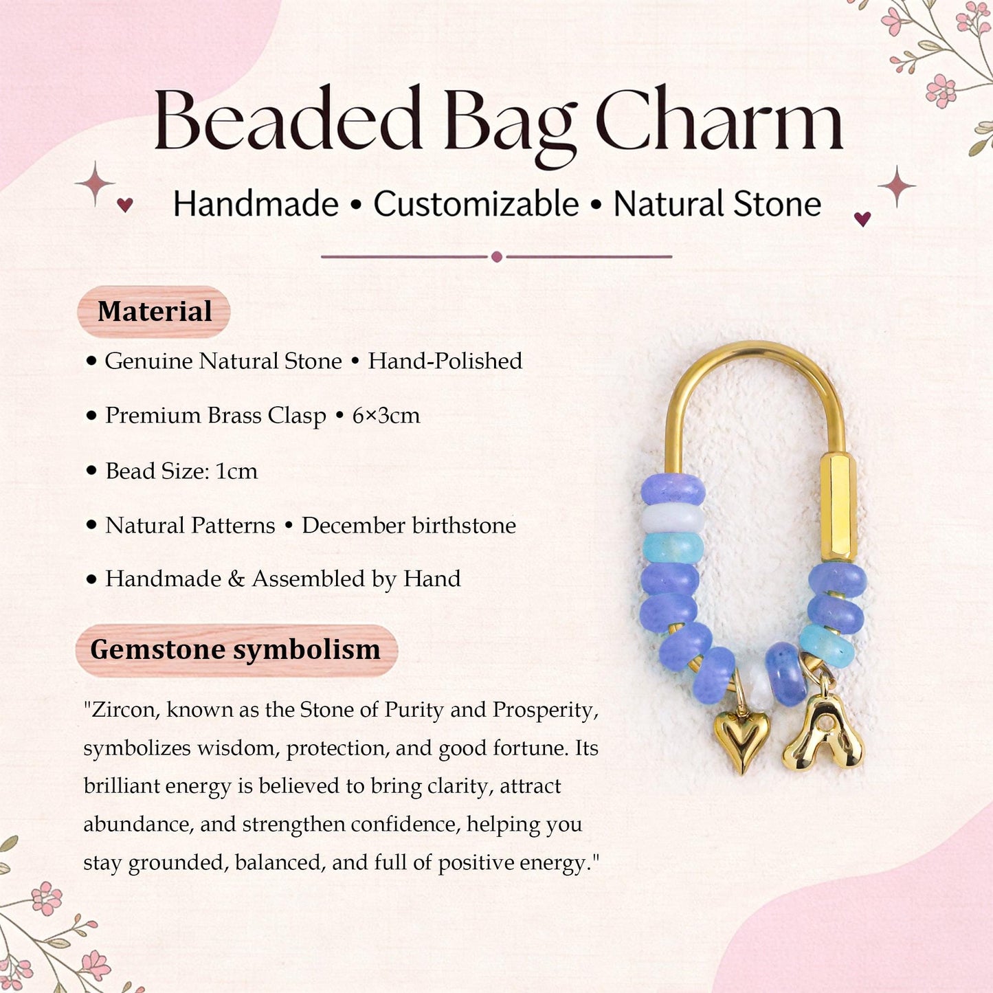 Custom keychain, personalized bag charm, initial and birthstone keychain, handbag accessory, bridesmaid gift, Christmas gift for her