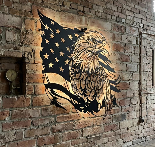Patriotic Eagle Metal Led Lights, American Flag Eagle Decor, Rustic USA Wall Hanging, Freedom Home Decor