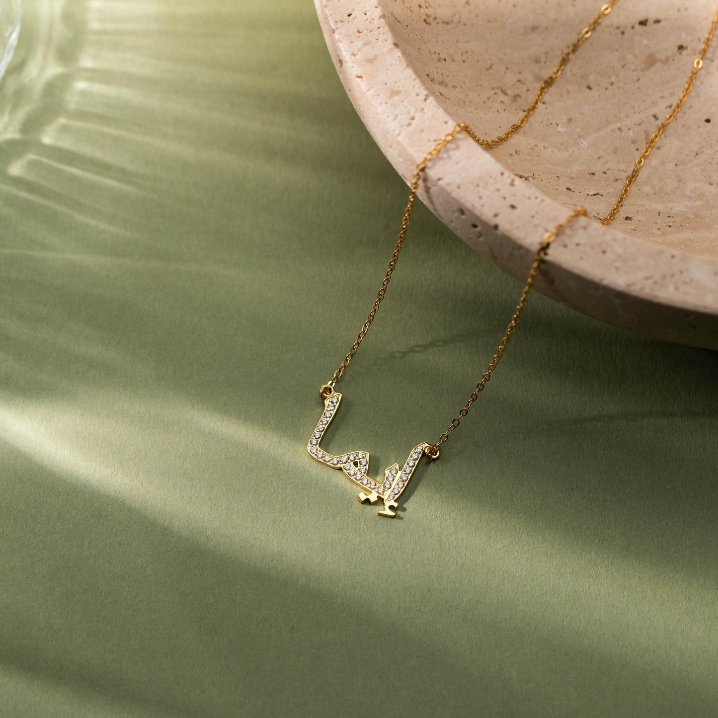 Personalized Arabic Name Necklace, Custom Diamond Letter Necklace, Arabic Pave Necklace, Islamic Gift, Eid Gift for Her, Birthday Gifts
