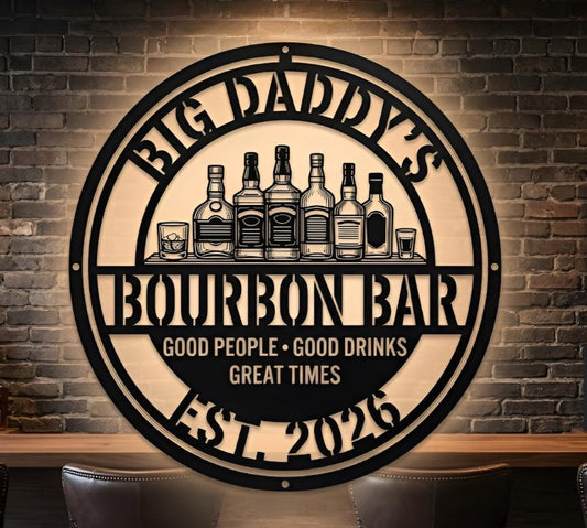 Custom Bourbon Bar LED Sign, Whiskey Lounge Metal Wall Decor, Fathers Day Gift for Dad