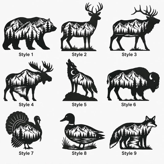 Mountain Wildlife Metal Art, Forest Animal Wall Decor With Bear, Deer, Moose Or Wolf For Rustic Cabin Decor