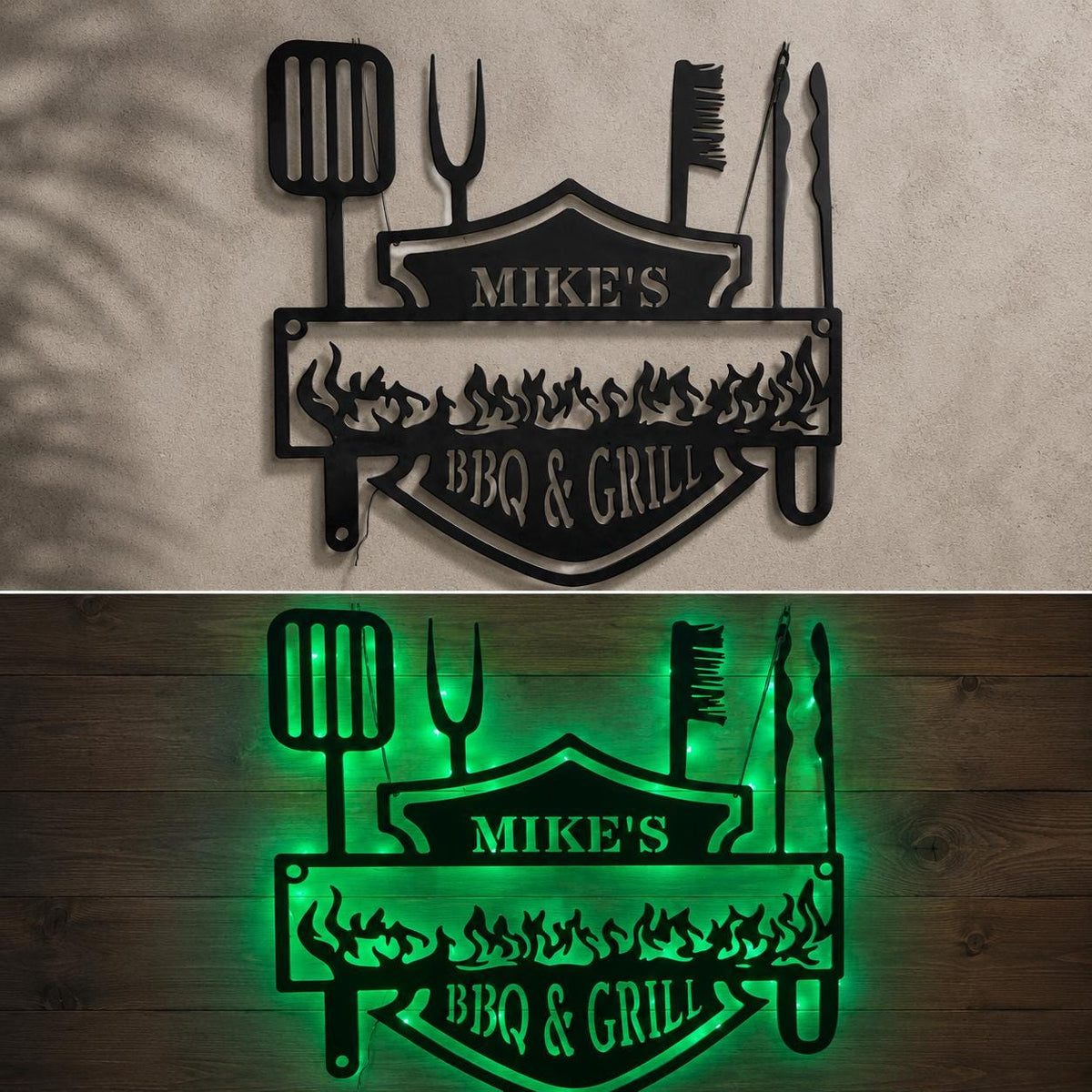 LED Palm Leaf Metal Wall Art - Tropical LED Wall Decor - Backlit Metal Sign - Outdoor Patio Decor, Modern Botanical Wall Art