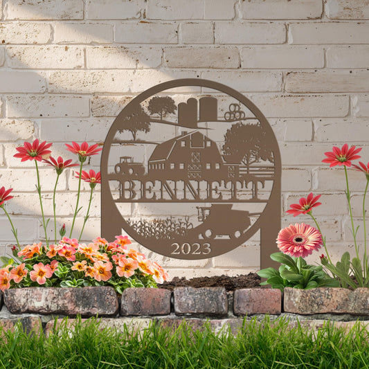 Custom Farm Scene Metal Garden Stake - Unique Home Decor - Charming Country Farming Yard Ornament - Rustic Outdoor Sign - Housewarming Gift