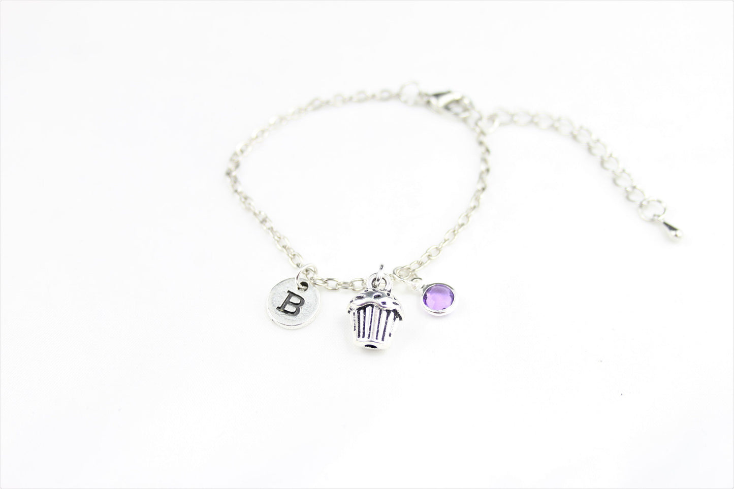 Personalized Cupcake Anklet: Custom Initial Charm, Foodie Gift