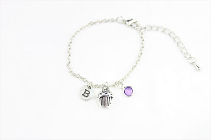 Personalized Cupcake Anklet: Custom Initial Charm, Foodie Gift