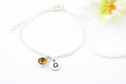 Initial Birthstone Anklet: Personalized Silver Chain Jewelry
