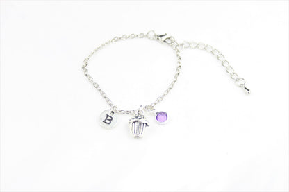 Personalized Cupcake Anklet: Custom Initial Charm, Foodie Gift