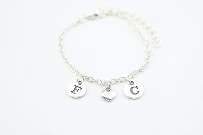 Personalized Initial Anklet: Silver Chain Ankle Bracelet with Heart Charm