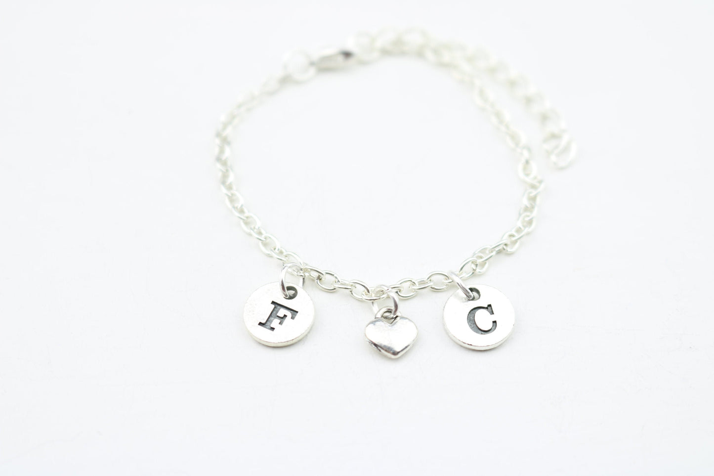 Personalized Initial Anklet: Silver Chain Ankle Bracelet with Heart Charm