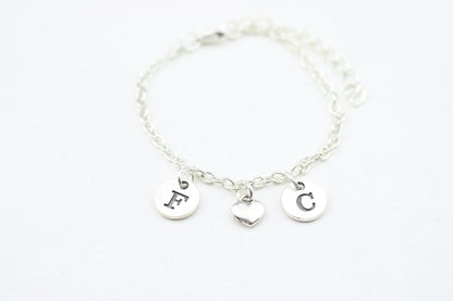 Personalized Initial Anklet: Silver Chain Ankle Bracelet with Heart Charm