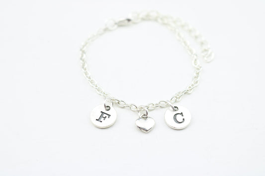 Personalized Initial Anklet: Silver Chain Ankle Bracelet with Heart Charm