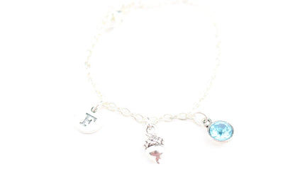 Silver Acorn Anklet: Personalized Initial Charm, Dainty Foot Jewelry