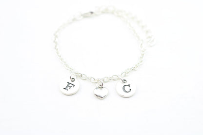 Personalized Initial Anklet: Silver Chain Ankle Bracelet with Heart Charm