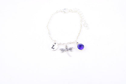 Dragonfly Charm Anklet: Personalized Initial, Insect Jewelry