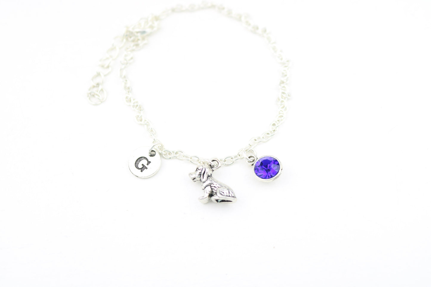 Dog Charm Anklet: Personalized Initial, Silver Puppy Jewelry