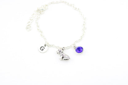 Dog Charm Anklet: Personalized Initial, Silver Puppy Jewelry