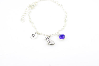 Dog Charm Anklet: Personalized Initial, Silver Puppy Jewelry