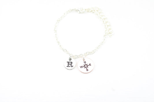 Dainty Compass Anklet: Personalized Initial Charm, Minimalist Jewelry