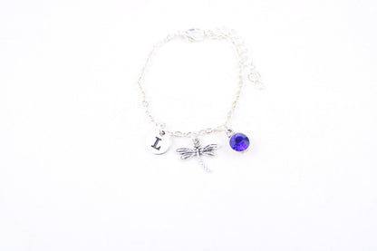 Dragonfly Charm Anklet: Personalized Initial, Insect Jewelry