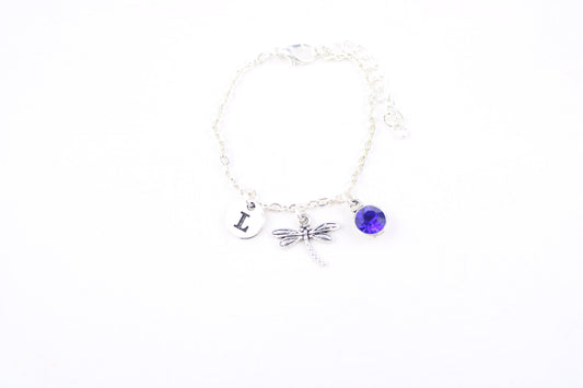 Dragonfly Charm Anklet: Personalized Initial, Insect Jewelry