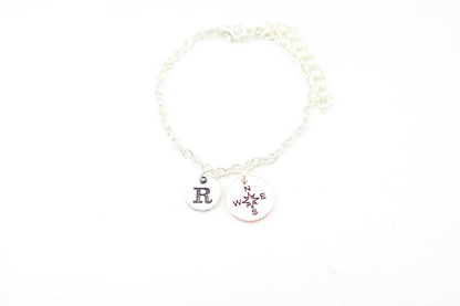 Dainty Compass Anklet: Personalized Initial Charm, Minimalist Jewelry