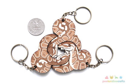 Interlocking Ball Python Trio Keychains - Family, Friendship, Poly Relationship couple keychain set