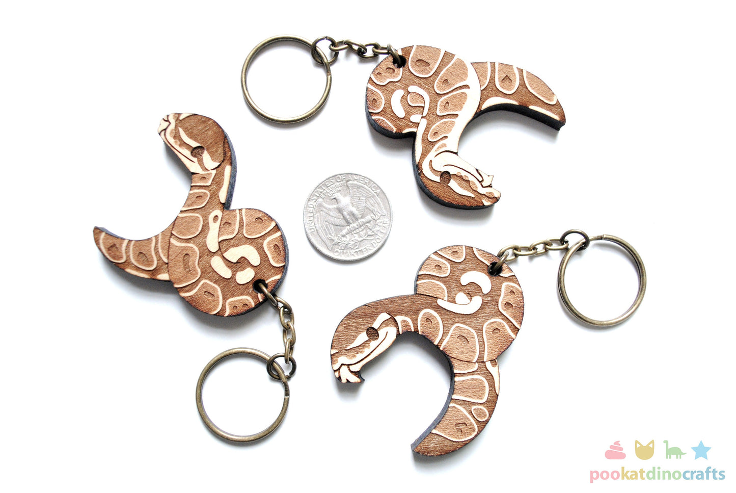 Interlocking Ball Python Trio Keychains - Family, Friendship, Poly Relationship couple keychain set