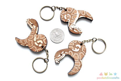 Interlocking Ball Python Trio Keychains - Family, Friendship, Poly Relationship couple keychain set