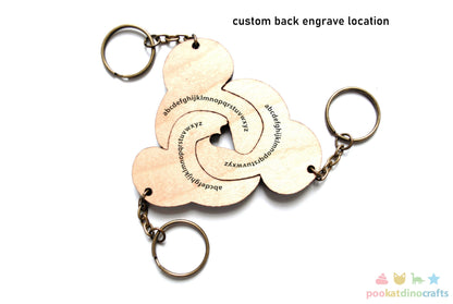 Interlocking Ball Python Trio Keychains - Family, Friendship, Poly Relationship couple keychain set