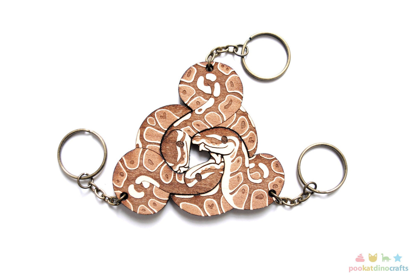 Interlocking Ball Python Trio Keychains - Family, Friendship, Poly Relationship couple keychain set