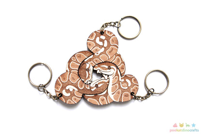 Interlocking Ball Python Trio Keychains - Family, Friendship, Poly Relationship couple keychain set