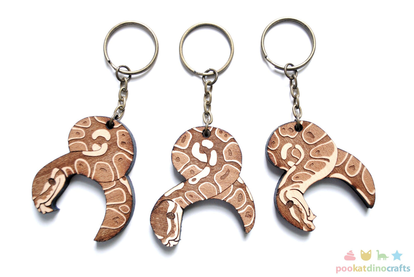 Interlocking Ball Python Trio Keychains - Family, Friendship, Poly Relationship couple keychain set